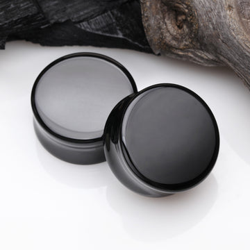 Detail View 1 of A Pair of Black Agate Stone Double Flared Ear Gauge Plug